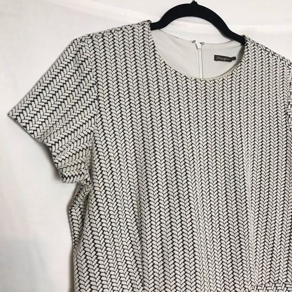 J. McLaughlin Black & White Zig Zag Print Textured Weave Shift Dress Sz L Preppy - Picture 3 of 13